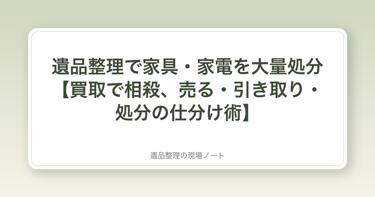 遺品整理で家具・家電を大量処分【買取で相殺、売る・引き取り・処分の仕分け術】